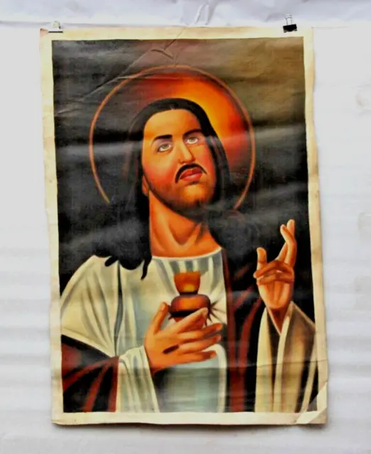 Antiguo Lienzo Pintura Al Óleo Cristiano Dios Jesús Pared Arte / Biblia