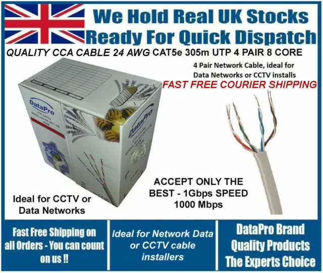 Brand New Roll Of 305M Grey Utp Cat5E Ethernet Network Cable Solid Free Shipping