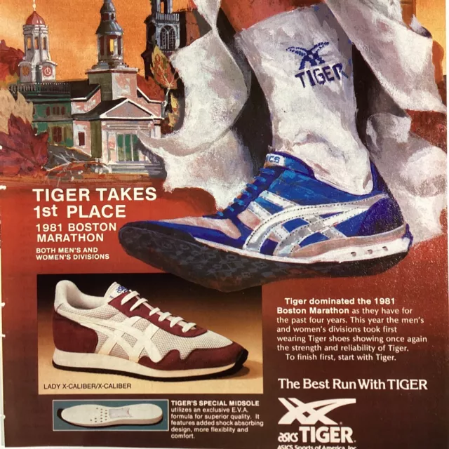 ASICS Tiger Sneaker Print Ad Original Vintage 1981 Rare Boston Marathon Caliber