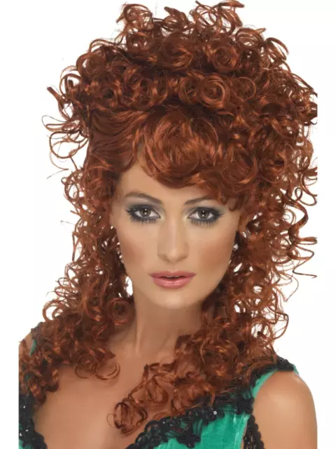 Long Ginger Saloon Girl Fancy Dress With Curly Perm Bar Girl Wench Wig
