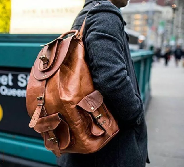 Nuova borsa da viaggio per zaino da viaggio in vera pelle da uomo vintage...