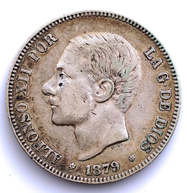 SC Spain-Alfonso XII. 2 Pesetas 1879*18-79 EMM. Madrid. Silver 10 g.