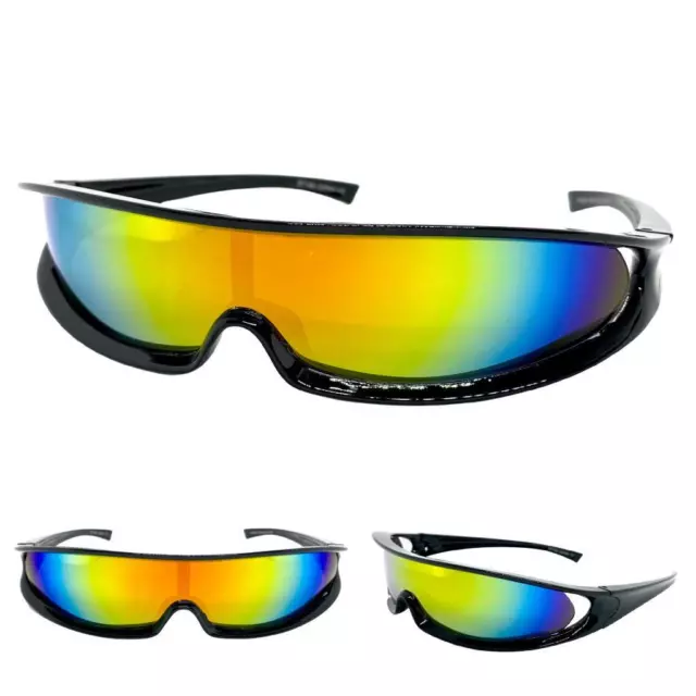 SPACE ROBOT PARTY RAVE COSTUME CYCLOPS FUTURISTIC SHIELD SUN GLASSES Gold Lens