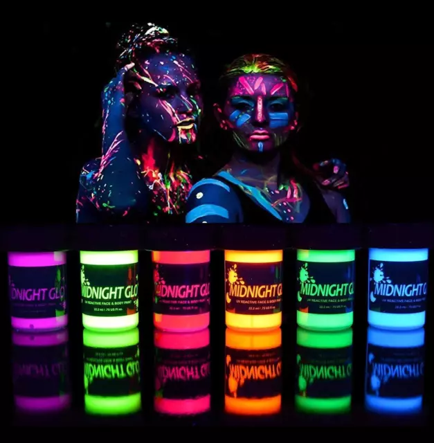 Midnight Glo UV Face & Body Paint Set - Fluorescent Face Paints - Reactive - ...