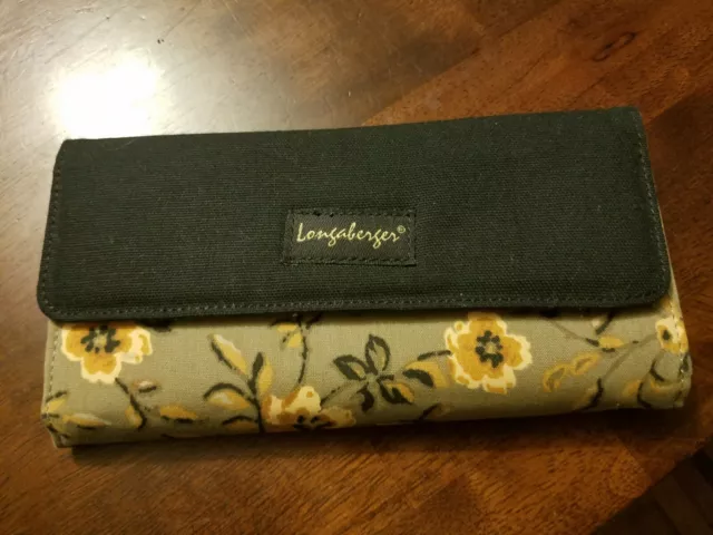 Longaberger Khaki Floral Large Wallet Removable Checkbook Cover