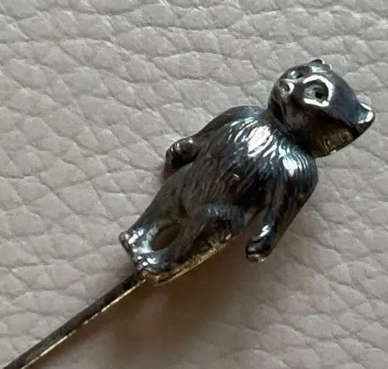 antique silver hatpin teddy bear hallmarked 1908 Adie and Lovekin articulated