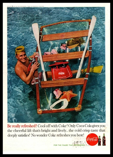 1960 Coca-Cola Soda "Cool Off With Coke" Starfish Conch Shell Vintage Print Ad