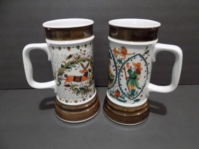 Vintage German Folk Art Porcelain Beer Steins