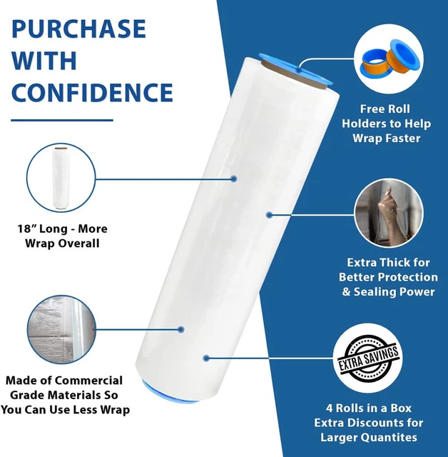 Zentico 1 Roll Stretch Pallet Shrink Wrap & Film 18"x 1500' 80 Gauge Black/Clear