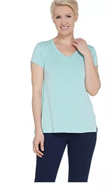 H by Halston essentials v-neck top with forward notch detail ,color Aqua Large