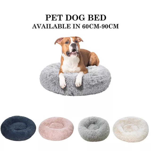 60-90CM Dog Bed Donut Round Plush Cat Beds Calming Pet Anti Anxiety Washable UK