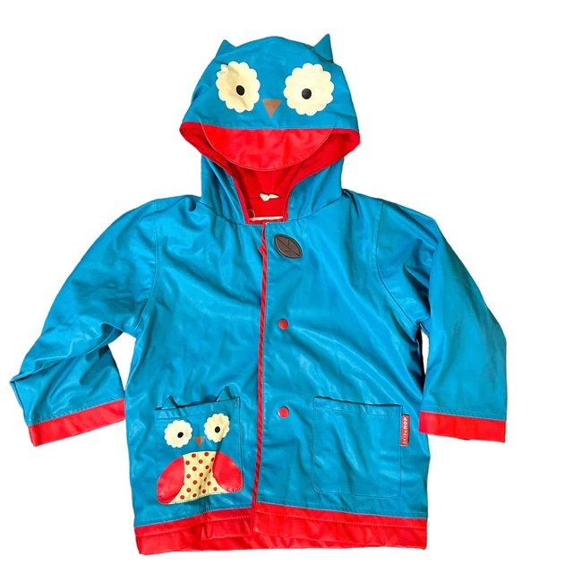 Skip Hop Zoo Owl Kids Toddler Hooded Lined Windbreaker Coat Raincoat Medium 3/4