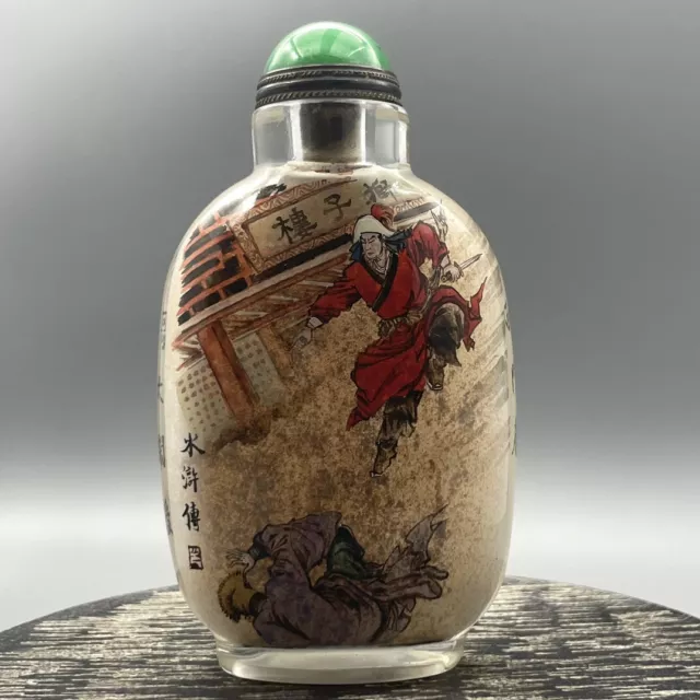 Chinese Glass Inner Painting Water Margin Historical Figure Stories Snuff Bottle