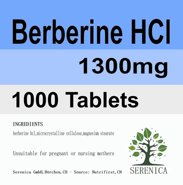 Berberine HCl Extract 1300mg Vegan Tablets x 1000 Tablets