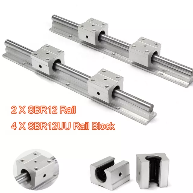 SBR12 Linear Bearing Rail Optical Axis Rod + SBR12UU Rail Block Kit CNC Router