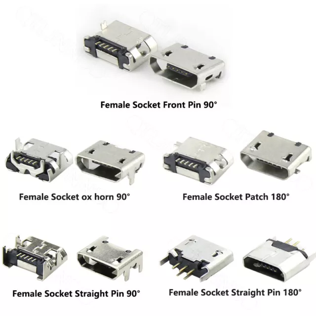 Micro USB Type B Female 5 Pin Jack Port Socket Connector Solder SMD SMT 90°/180° 2