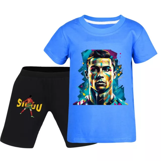 Kids Boys Ronaldo #7 Soccer Print Short Sleeve Outfits T-shirt+Short Sets AU 3