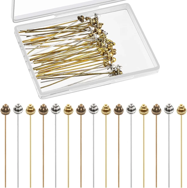 60 Pieces Head Pins for Jewelry Making Flower Beads Ball Pins 2.1 Inch Long Head
