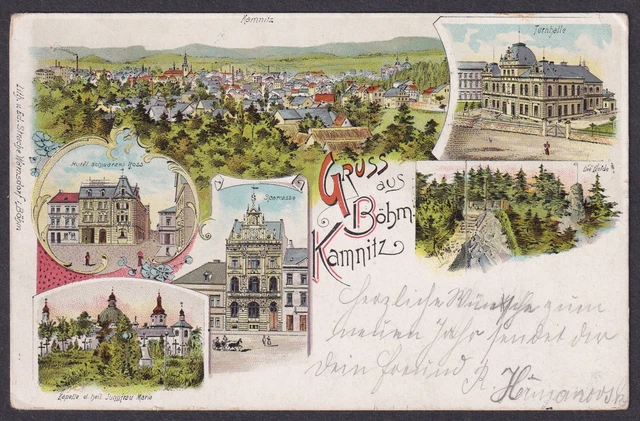 Gruss Aus Böhm. Kamnitz Ceska Kamenice Ak Litho Boemia Bohemia Cesko Czech