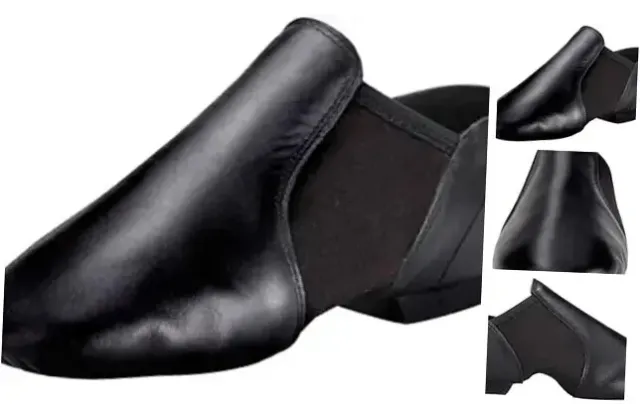 Unisex Leather Upper Jazz Shoe Slip-on for Women and 8 Women/7.5 Men Black