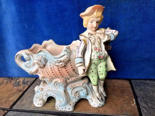 Antiguo Vintage Ocupado Japón Jarrón Maceta Bisque Porcelana Consola Cuenco ❤️
