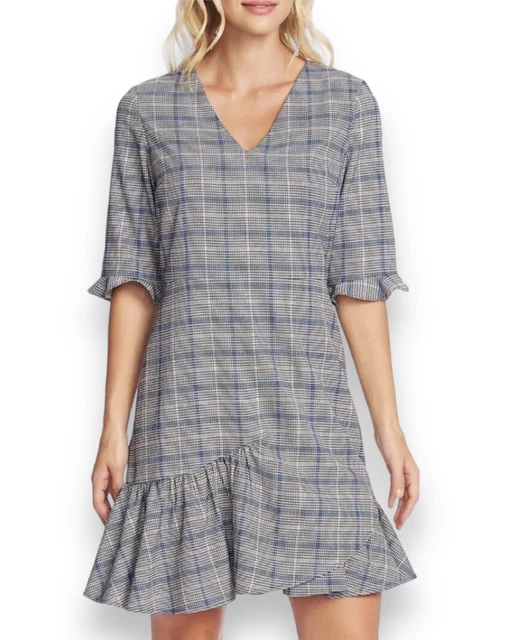 Cece by Cynthia Steefe Check Windsor Mini Dress Size 10 Gray Zip Close Unlined