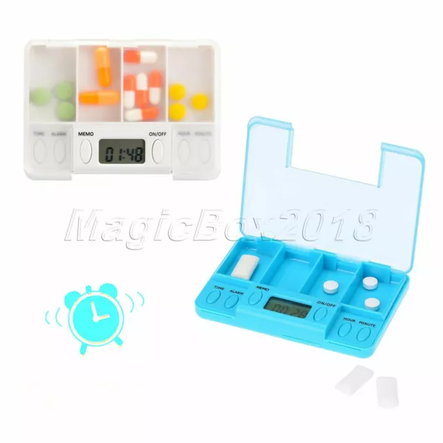 4 Grid Digital Pill Box Smart Reminder Hermetic Medicine Case Timer Alarm Clock