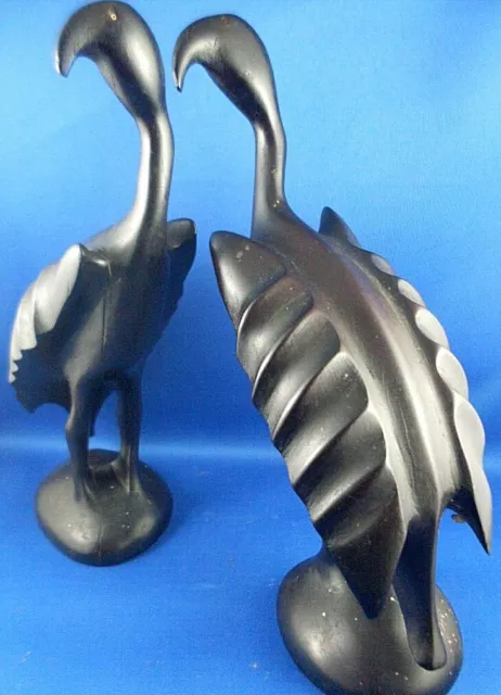 RARE Antique HAND-CARVED 26cm Dark Wooden BIRDS Figurines Duo COLLECTABLES Aust