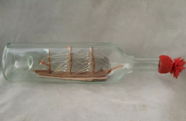 Bateau 3 mâts barque en bouteille ancien début 20ème antique ship in a bottle