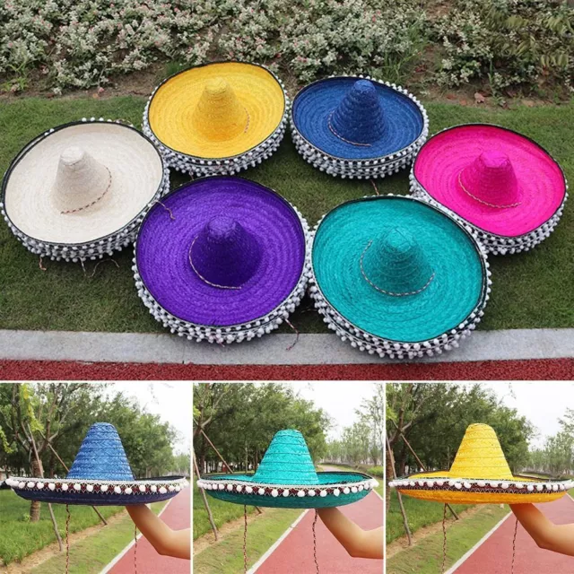 paille Chapeau de paille Chapeau Cosplay Halloween Chapeau de pompon mexicain