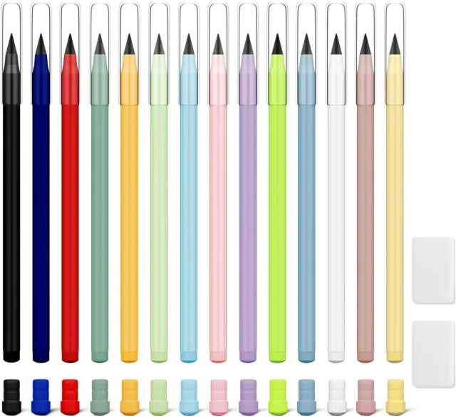 14Pcs Inkless Pen Everlasting Pencil Pens Painting for Home Office + 2 Erasers