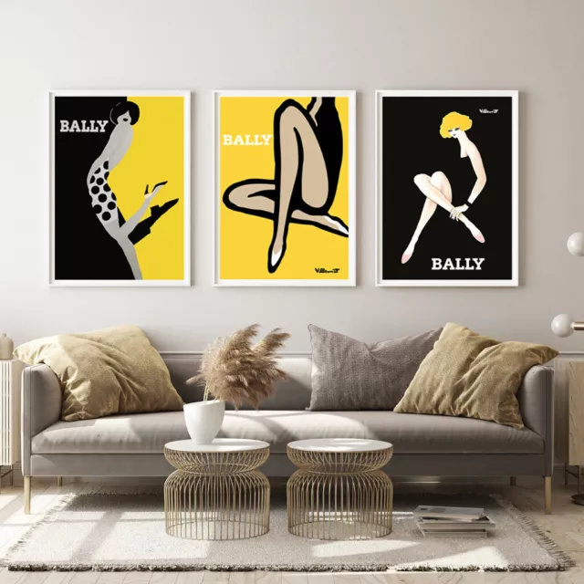 Home Hanging Decor Print Paper Canvas Wall Art Yellow Bally 3 sets Poster