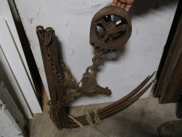F. E. Myers Cast Iron Hay Forks & Pulley ASHLAND OH Grapple Farm Barn Hook Metal