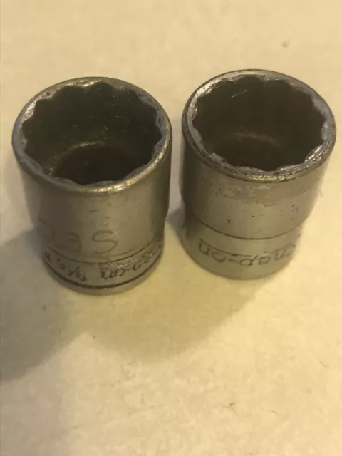 SNAP-ON TOOLS 3/8" DRIVE 12-PT 9/16" CHROME SOCKET F181 PAIR USED Owner Marks