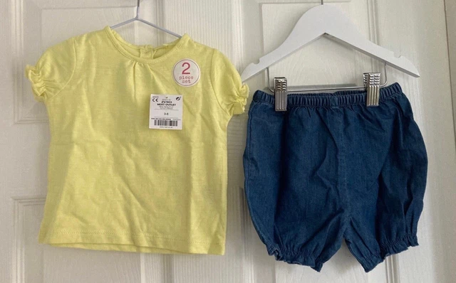 Abito pantaloncini gialli e blu navy NEXT per bambine taglia 3-6 mesi