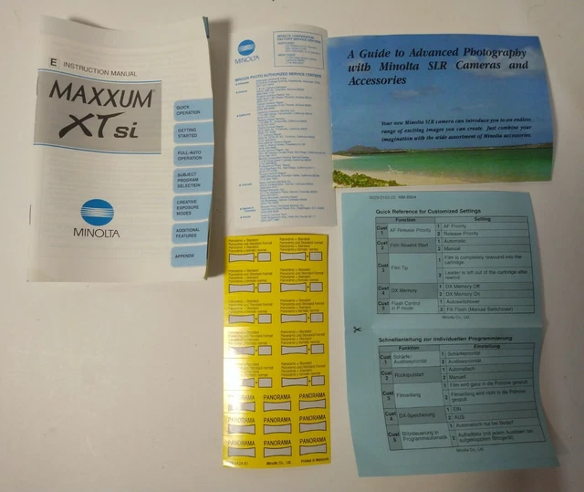 Original Minolta Maxxum XTsi English Instruction Manual, Guides, Stickers Bundle