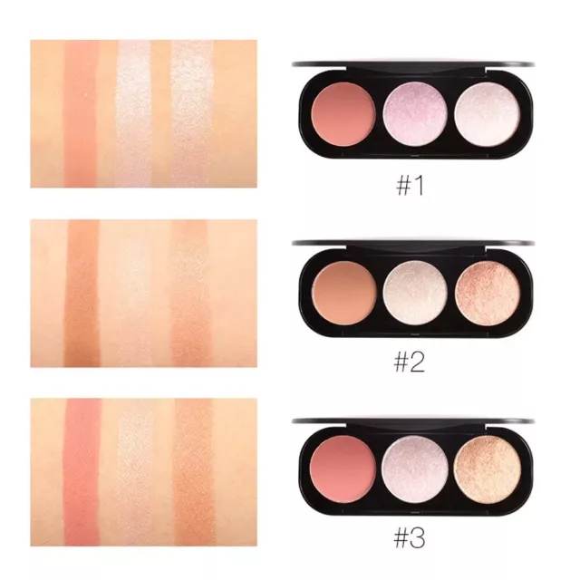 FOCALLURE 3 Color Blush Highlighter Bronzer Palette Contour Shadow Powder Fa RHS