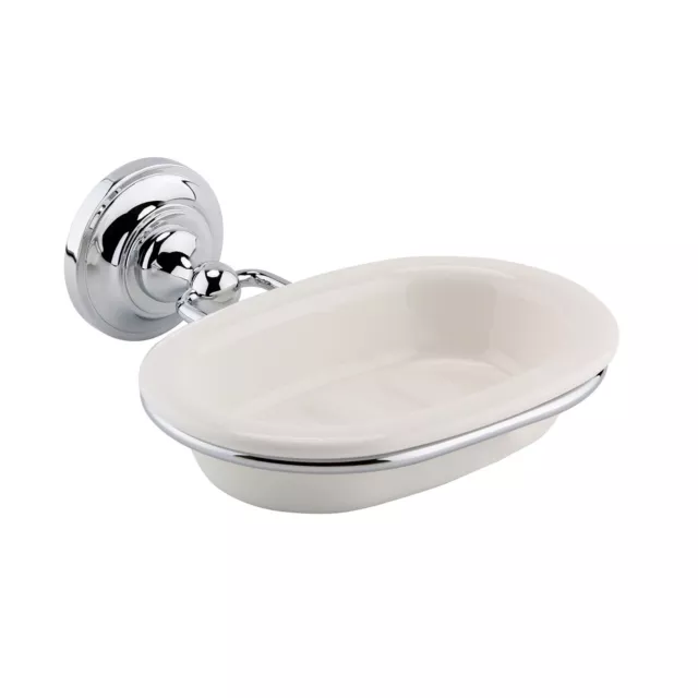 Bathroom Traditional Wall Mounted Soap Dish Holder White Ceramic Brass Chrome