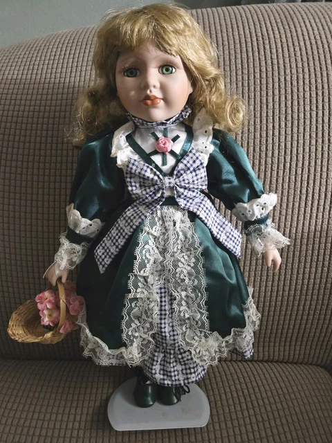 green emerald velvet dress Vintage Victorian Porcelain Doll in a Green Dress Christmas Holiday Do  La  Guanaquita's Closet