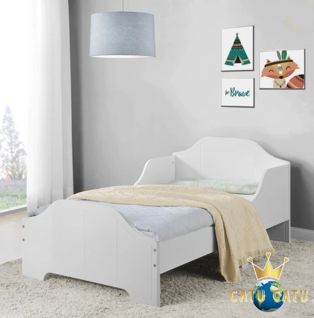 Nested Toddler Bed White - Natural Wooden Children Junior Bedroom Frame New