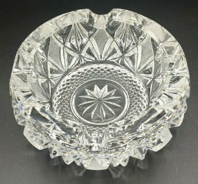 ABP American Brilliant THICK Cut Crystal Ashtray Diamond Fan Pattern 5.5"