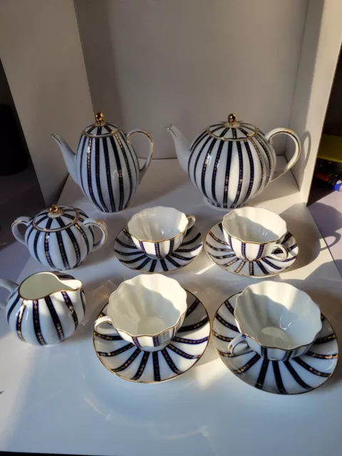 ROYAL DANUBE #1886 Colbalt Blue full Coffee &Tea Set Creamer Sugar Cups Saucers
