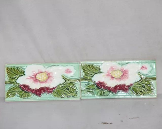 Vintage Majolica Decorative Rose Flower Art Nouveau Architecture rare Tile Japan