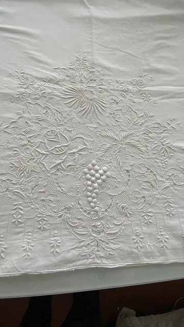 Grand Drap Ancien Fin 224x330 Cm - Blanc, Motif Jours Et Retours