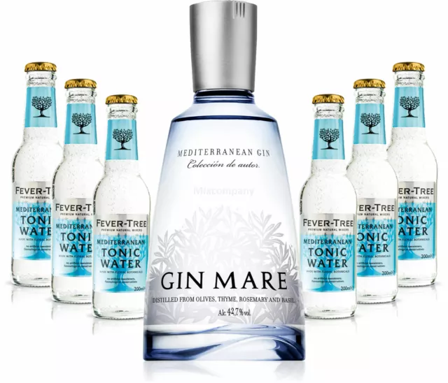 Gin Tonic Set - Gin Mare 0,5l (42,7% Vol) + 6x Fever Tree Mediterranean Tonic W