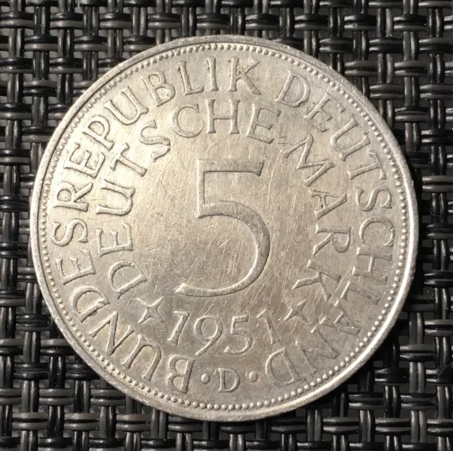 Deutschland BRD Silberadler 5 DM 1951 D Silber Originalbilder