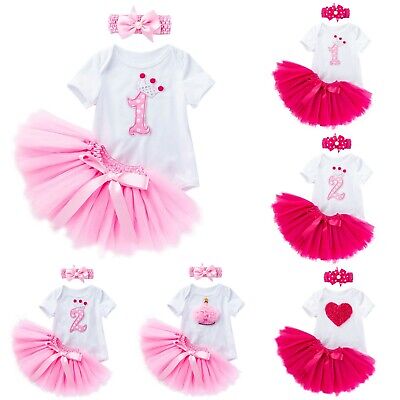 Baby Girls 1st Birthday Romper Tops Tutu Skirt Dress Outfits Toddler Clothes Set