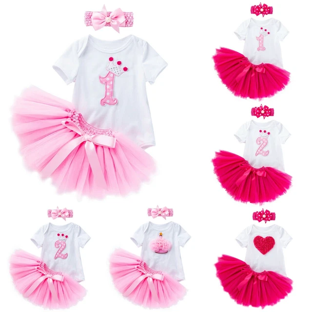 Baby Girls 1st Birthday Romper Tops Tutu Skirt Dress Outfits Toddler Clothes Set