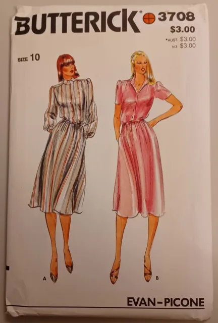 3708 Butterick SEWING Pattern UnCut Misses 10 Loose-fit button front dress