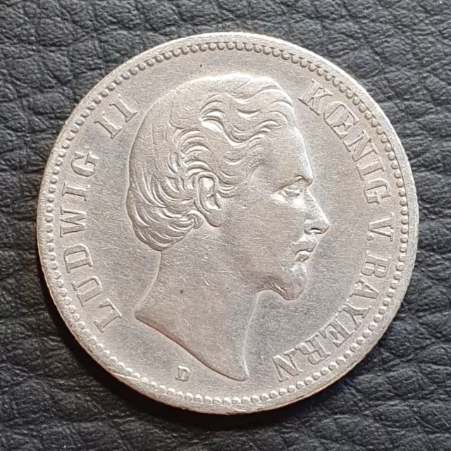Zwei Mark Deutsches Reich 1876 D Ludwig II. König v. Bayern alte Silber Münze